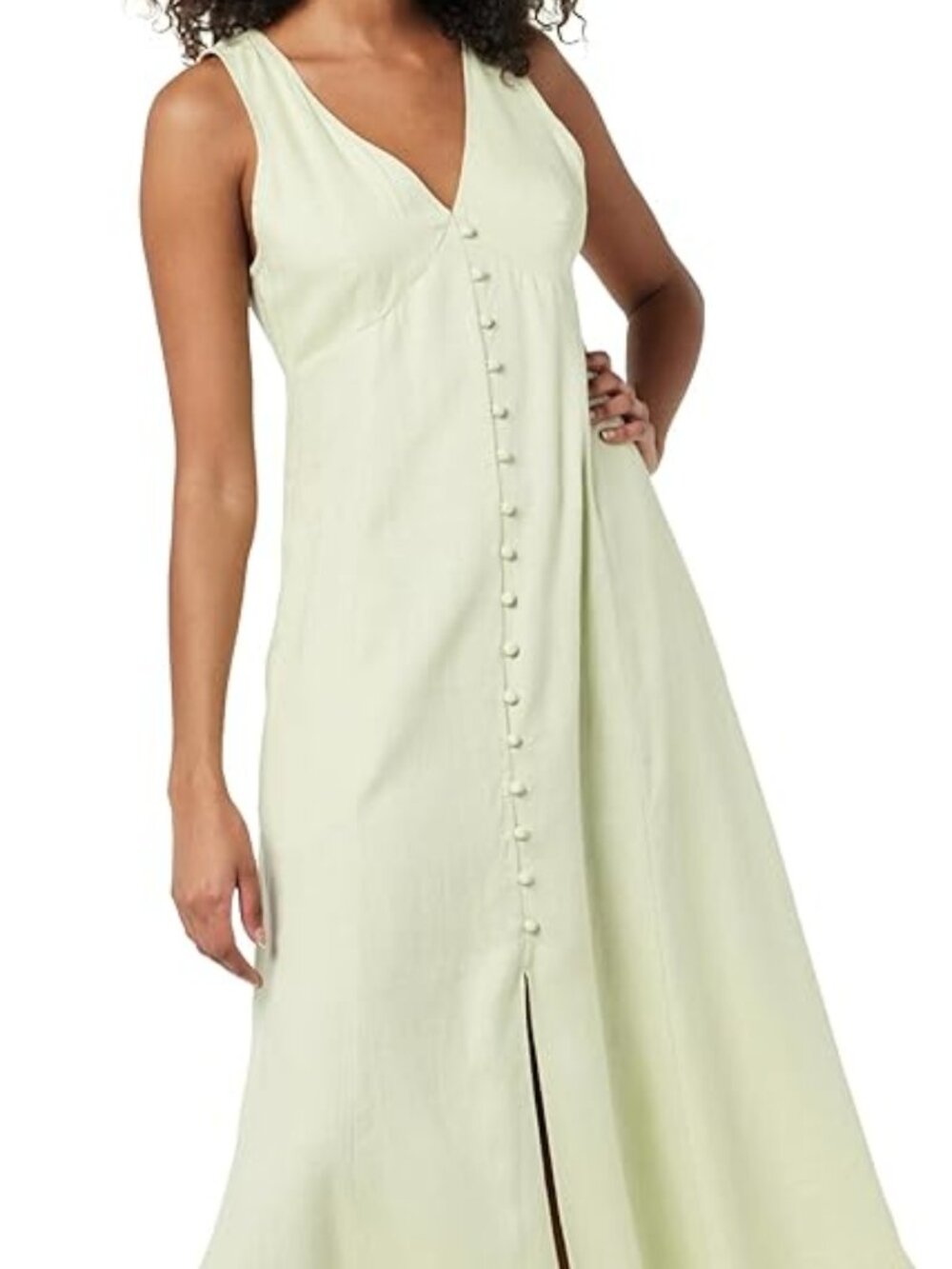 NWT The Drop Blanca Linen Button-Front Midi Dress, Sleeveless, light mint, XL